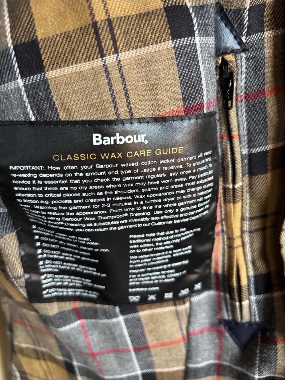 Barbour Navy Hooded Wax Jacket with Tartan Trim - Picture 4 of 6